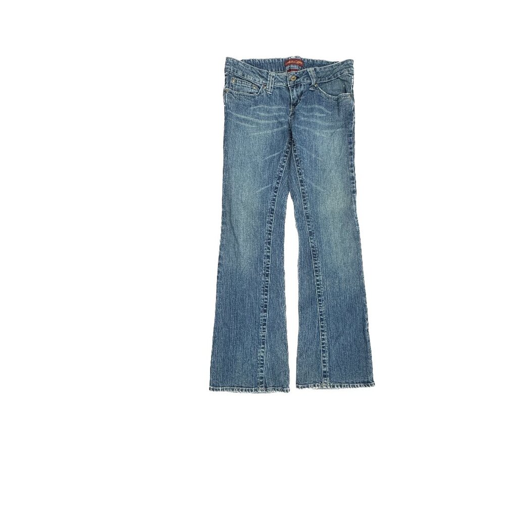 Echelon Blue Flare Jeans Womens Size 11 Blue Dark Wash Rhinestone Heart Low Rise